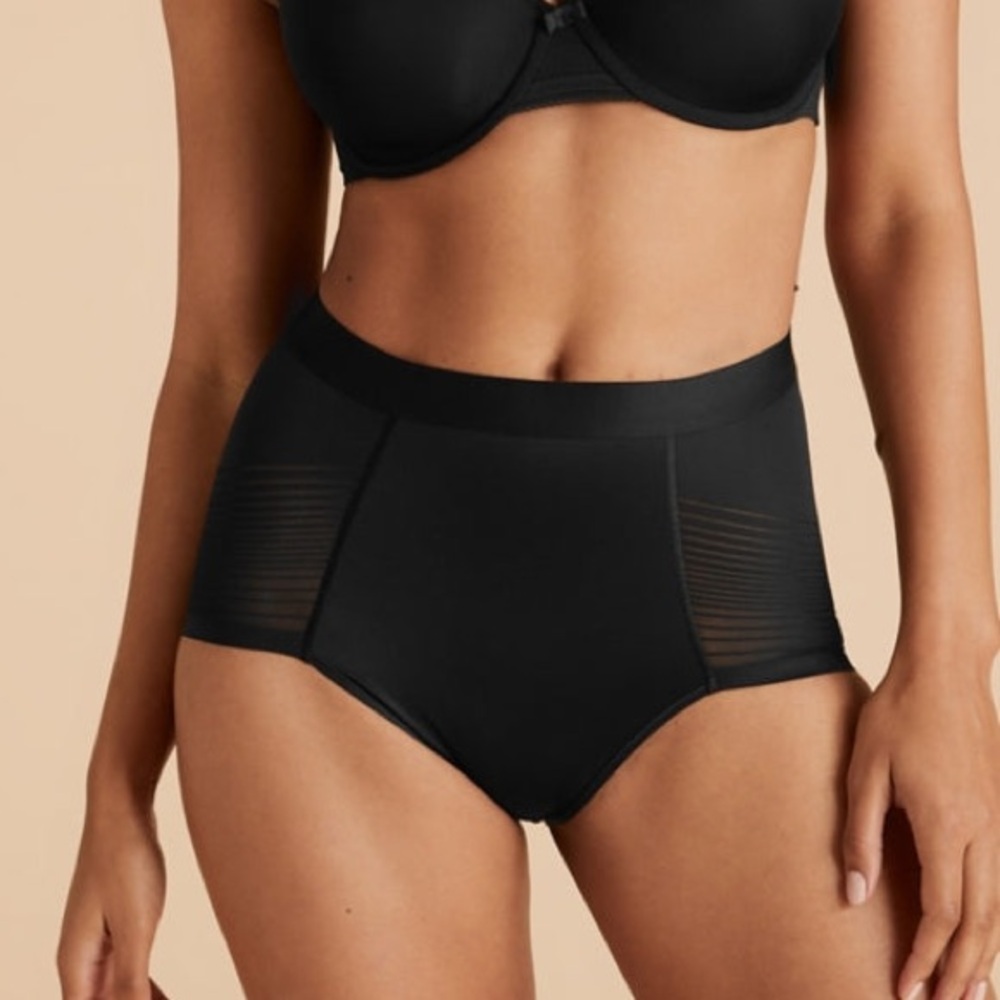 M&S Firm Control Sheer Stripe No VPL High Leg Knickers - Black